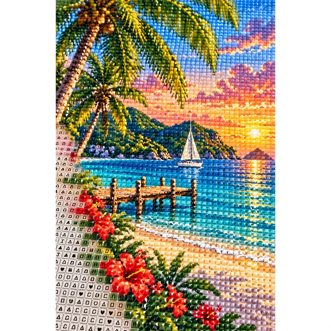 Tropical Island Sunset Sailboat diamond and canvas detail