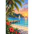 Tropical Island Sunset Sailboat original artwork on white background