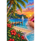 Tropical Island Sunset Sailboat diamond placement process
