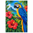 Tropical Macaw Hibiscus Diamond Painting Kit finished diamond artwork on white background