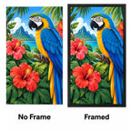 Tropical Macaw Hibiscus Diamond Painting Kit No Frame and Framed comparison
