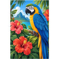 Tropical Macaw Hibiscus original artwork on white background