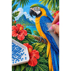 Tropical Macaw Hibiscus Diamond Painting Kit diamond placement process