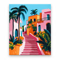 Tropical Pink Stairway paint by numbers artwork on a front-facing canvas against a white background