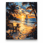 Tropical Sunset Sailboat paint by numbers artwork on a front-facing canvas against a white background