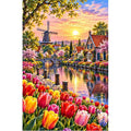 Tulip River Dutch Cottages — original artwork on a clean white background