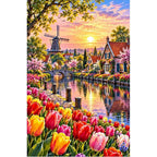 Tulip River Dutch Cottages — original artwork on a clean white background