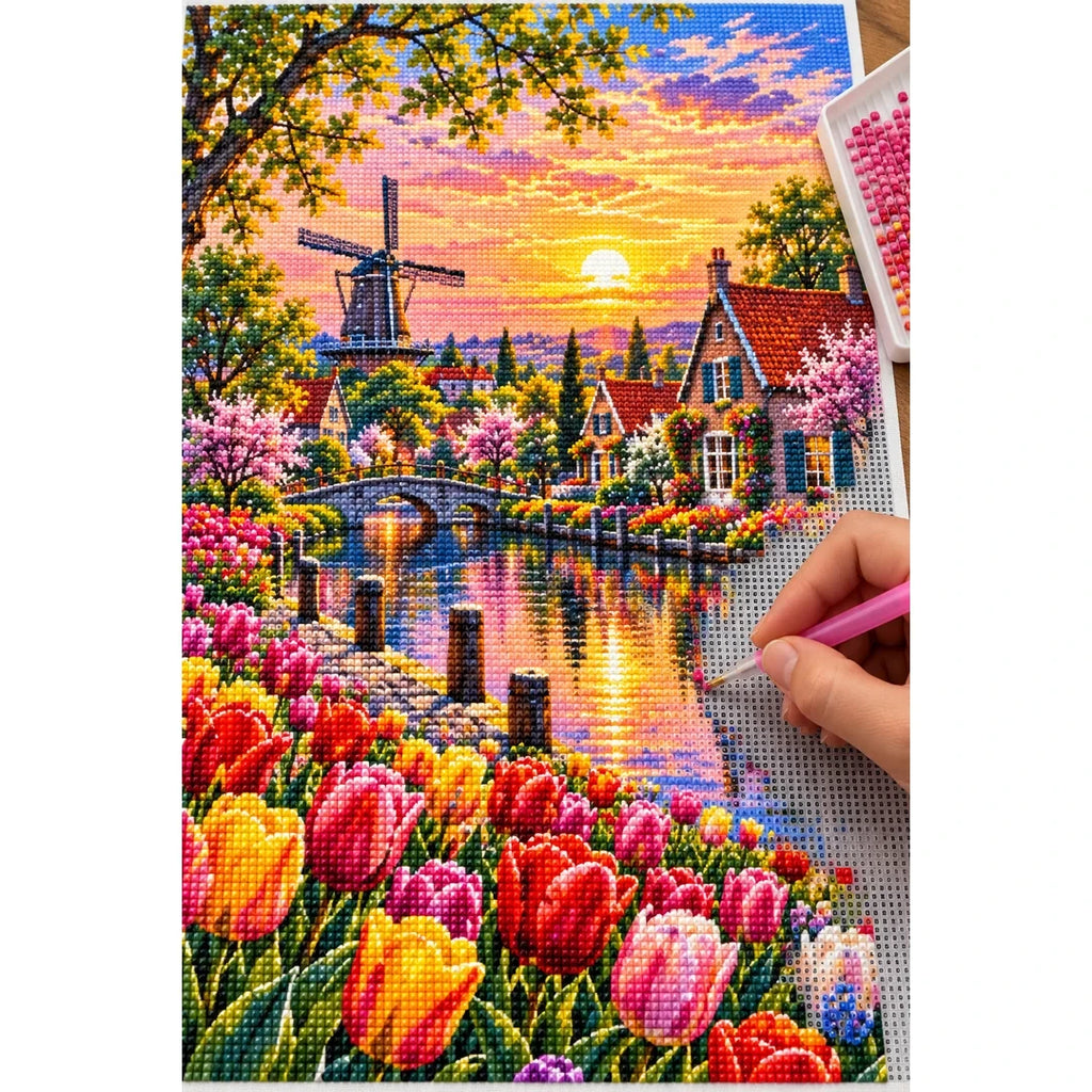 Tulip River Dutch Cottages — diamond painting process with applicator pen