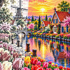 Tulip River Dutch Cottages — close-up canvas and resin drill detail