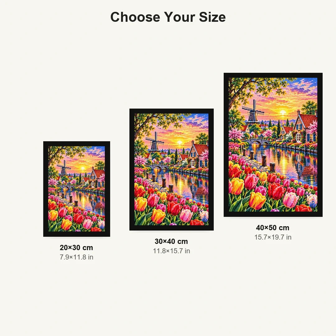 Tulip River Dutch Cottages — size comparison for 20 × 30, 30 × 40 and 40 × 50 cm