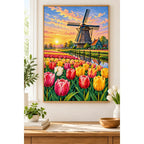 Tulip Windmill Sunset Diamond Painting Kit home decor scene