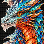 Turquoise Coral Mosaic Dragon diamond drill and canvas detail