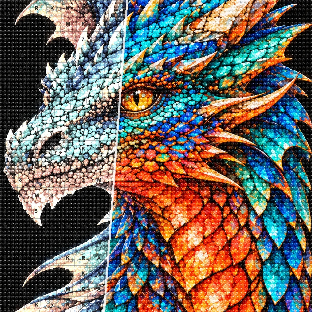 Turquoise Coral Mosaic Dragon diamond drill and canvas detail