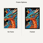 Turquoise Coral Mosaic Dragon No Frame and Framed style comparison
