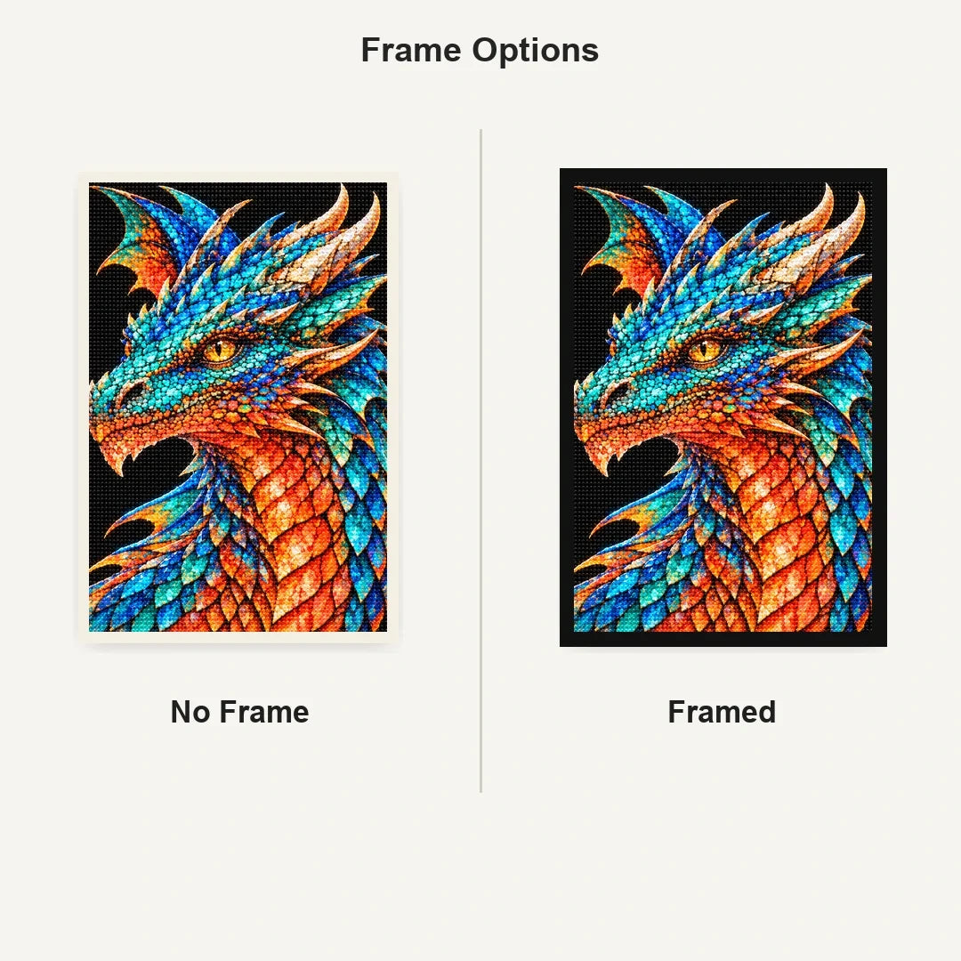 Turquoise Coral Mosaic Dragon No Frame and Framed style comparison