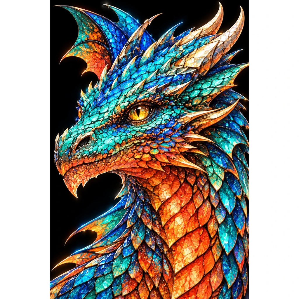Turquoise Coral Mosaic Dragon original artwork on white background
