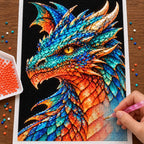 Turquoise Coral Mosaic Dragon diamond painting process with pen and tray
