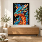 Turquoise Coral Mosaic Dragon finished diamond painting in a home interior
