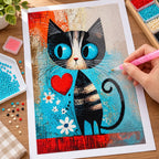 Turquoise Heart Cat Diamond Painting Kit finished white-background