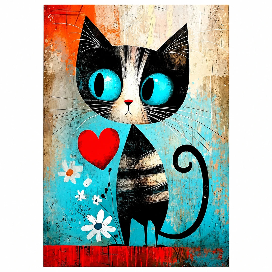 Turquoise Heart Cat Diamond Painting Kit No Frame and Framed comparison