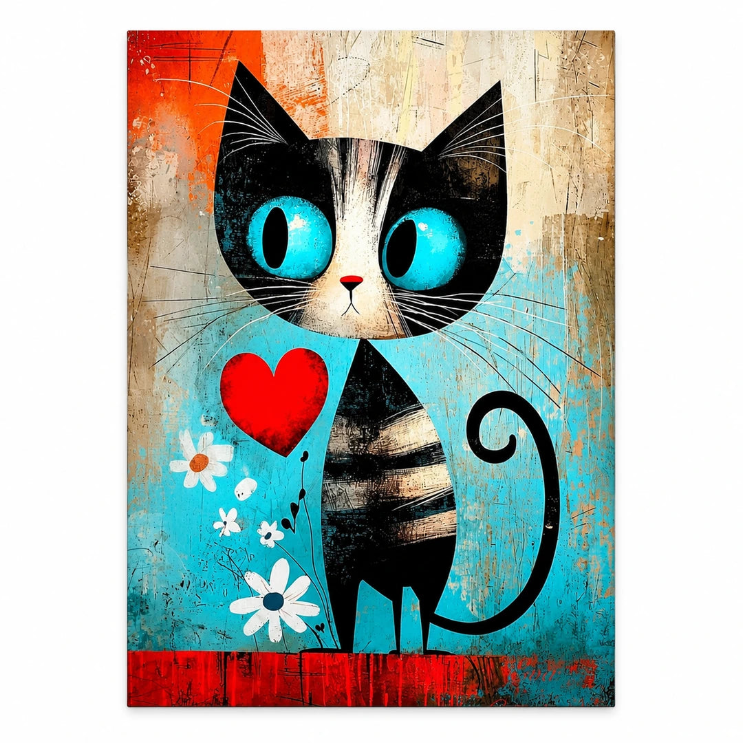 Turquoise Heart Cat Diamond Painting Kit original artwork