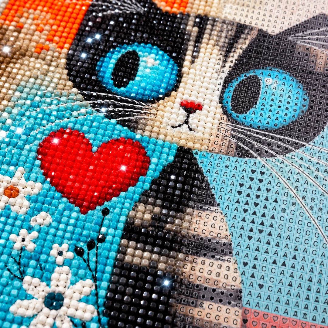 Turquoise Heart Cat Diamond Painting Kit process