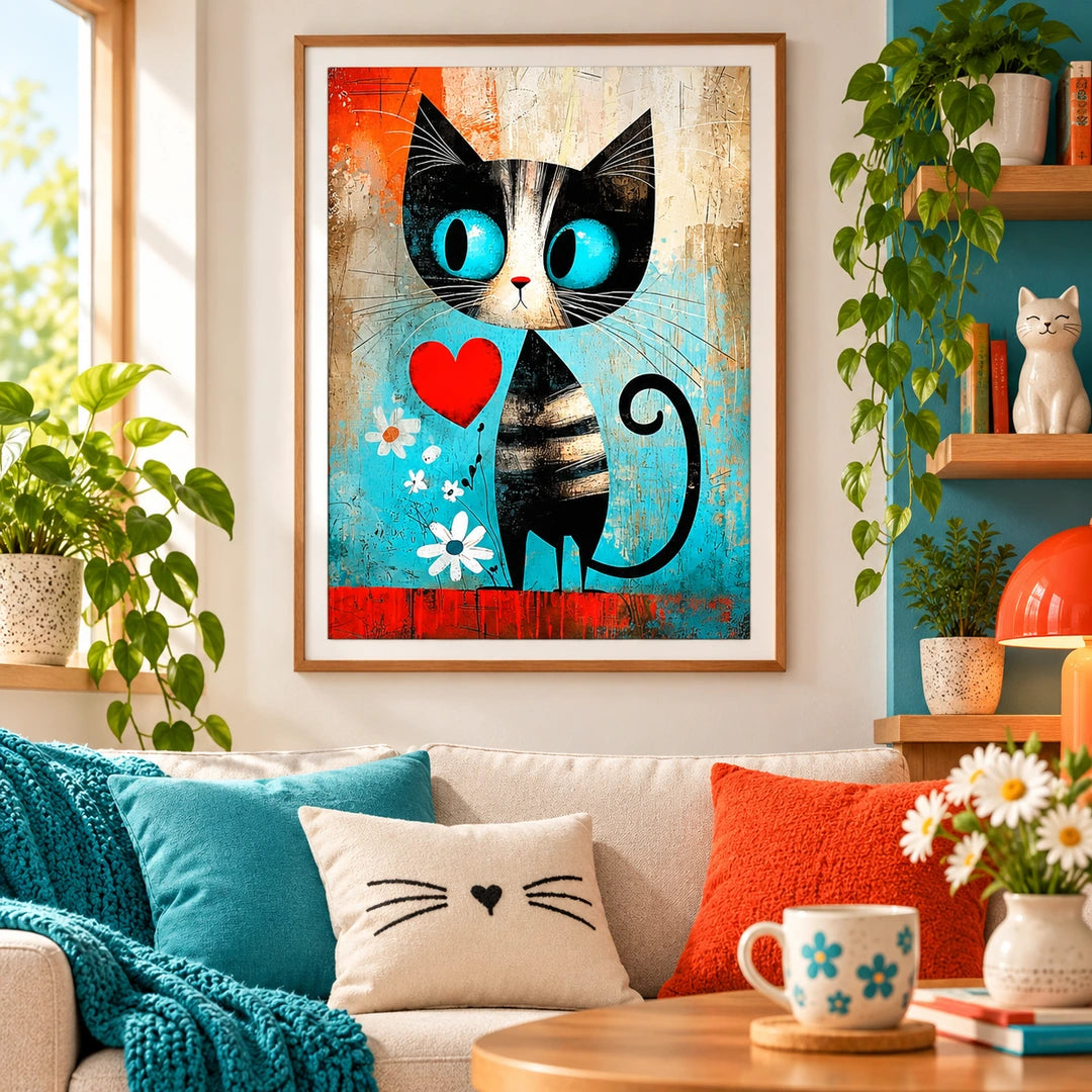 Turquoise Heart Cat Diamond Painting Kit size guide
