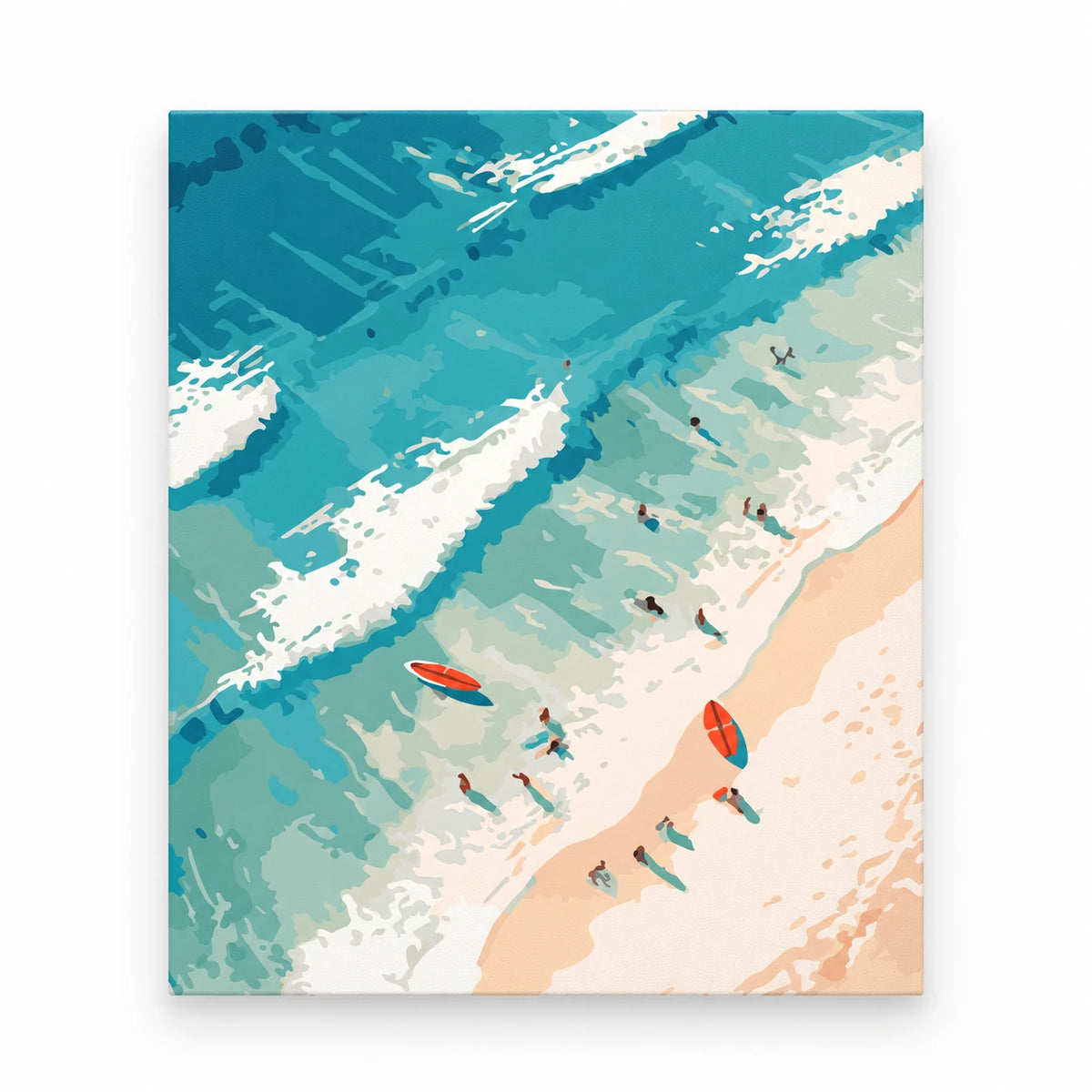 Turquoise Shoreline Aerial paint by numbers artwork on a front-facing canvas against a white background