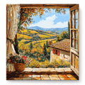 Tuscan View through a Rustic Window paint by numbers artwork on a front-facing canvas against a white background