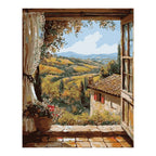 Tuscan View through a Rustic Window completed artwork on a clean white background
