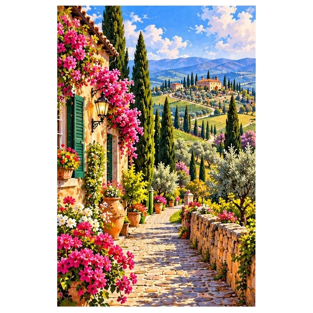 Tuscany Cypress Road Spring original artwork on white