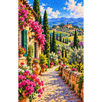 Tuscany Cypress Road Spring finished diamond painting on white