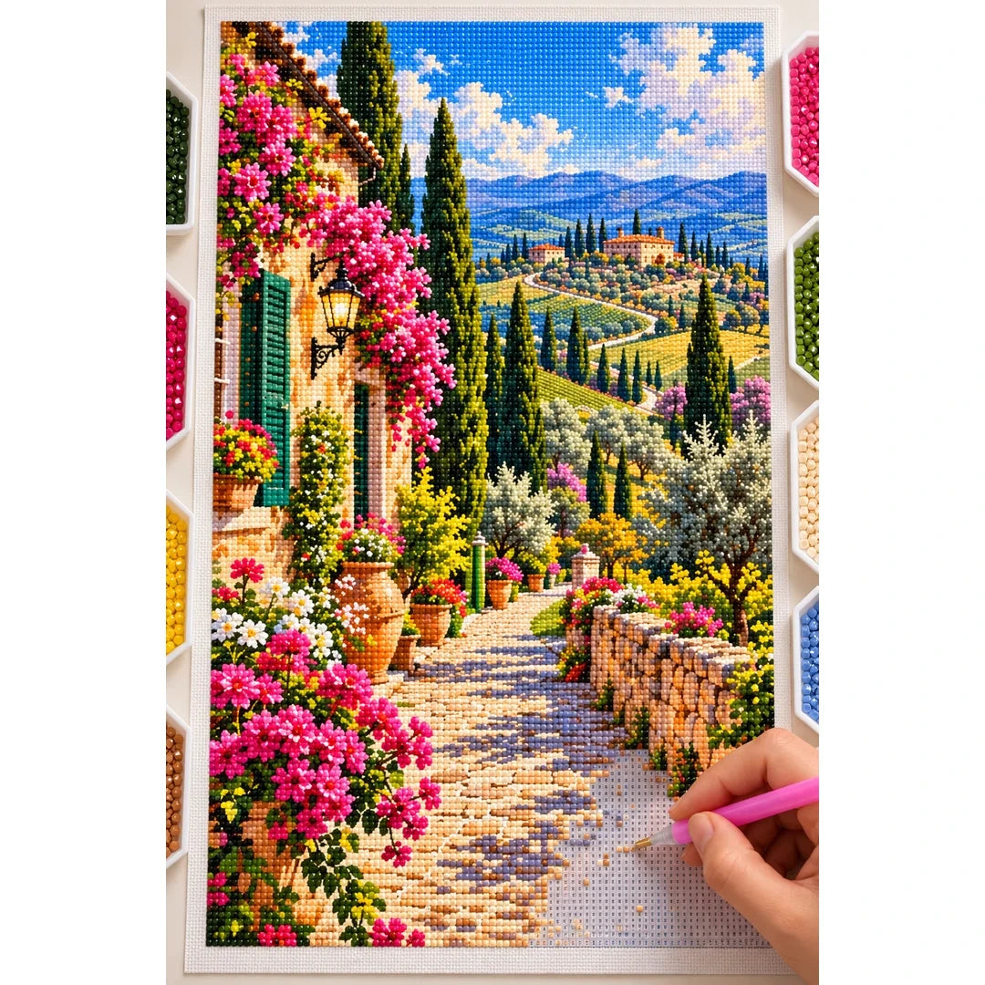 Tuscany Cypress Road Spring diamond painting process