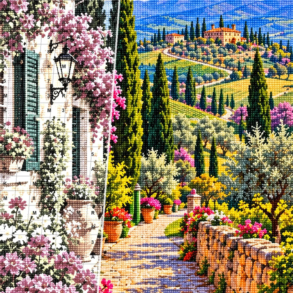 Tuscany Cypress Road Spring canvas and resin drill detail