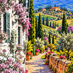 Tuscany Cypress Road Spring canvas and resin drill detail