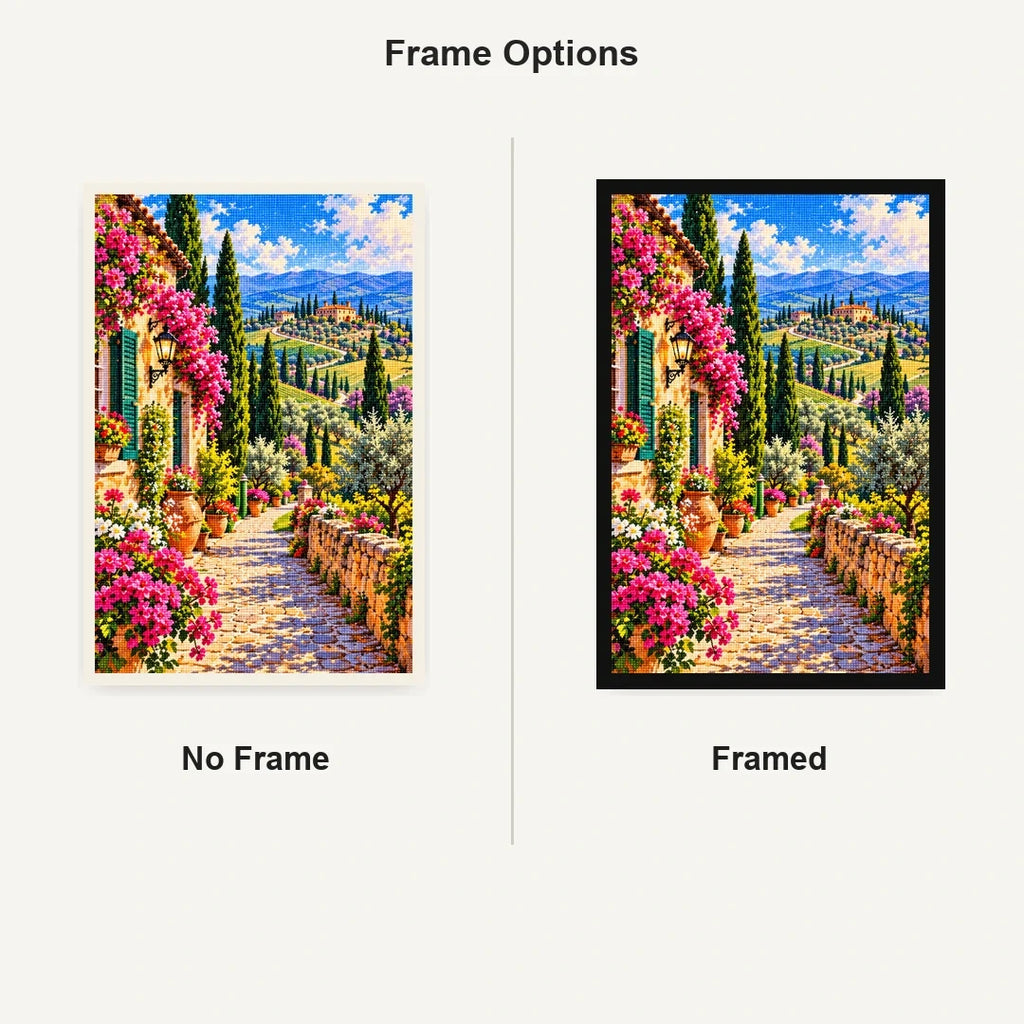Tuscany Cypress Road Spring No Frame and Framed comparison