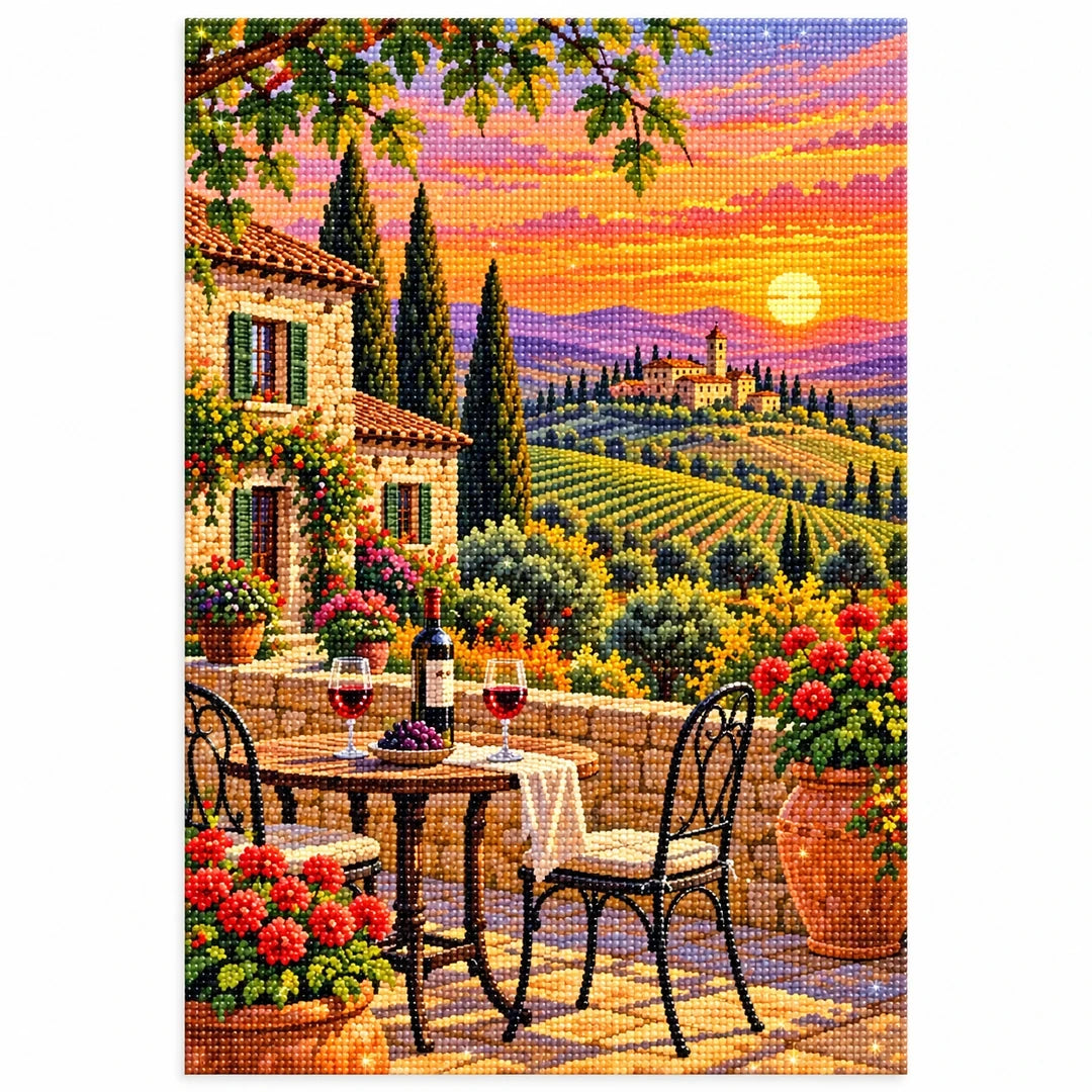 Tuscany Vineyard Terrace finished diamond artwork on white background