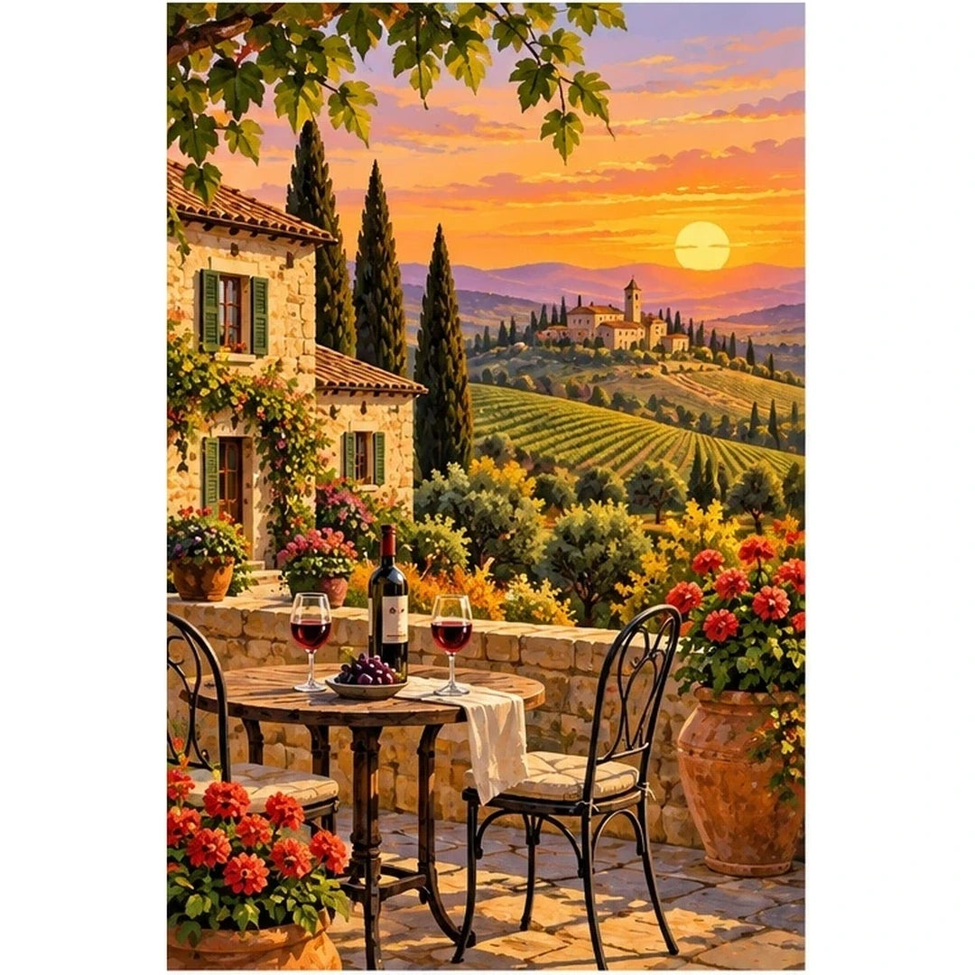 Tuscany Vineyard Terrace original artwork on white background