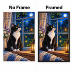 Tuxedo Cat Starry Window Diamond Painting Kit No Frame and Framed comparison