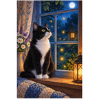 Tuxedo Cat Starry Window original artwork on white background