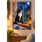 Tuxedo Cat Starry Window Diamond Painting Kit home decor scene