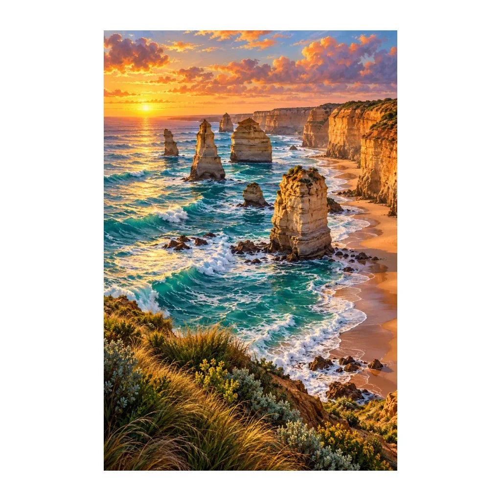 Original Twelve Apostles Coast artwork on a white background.
