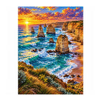 White-background finished diamond painting of Twelve Apostles Coast.