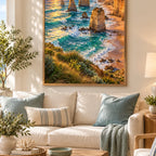 Framed Twelve Apostles Coast diamond painting displayed as home decor.