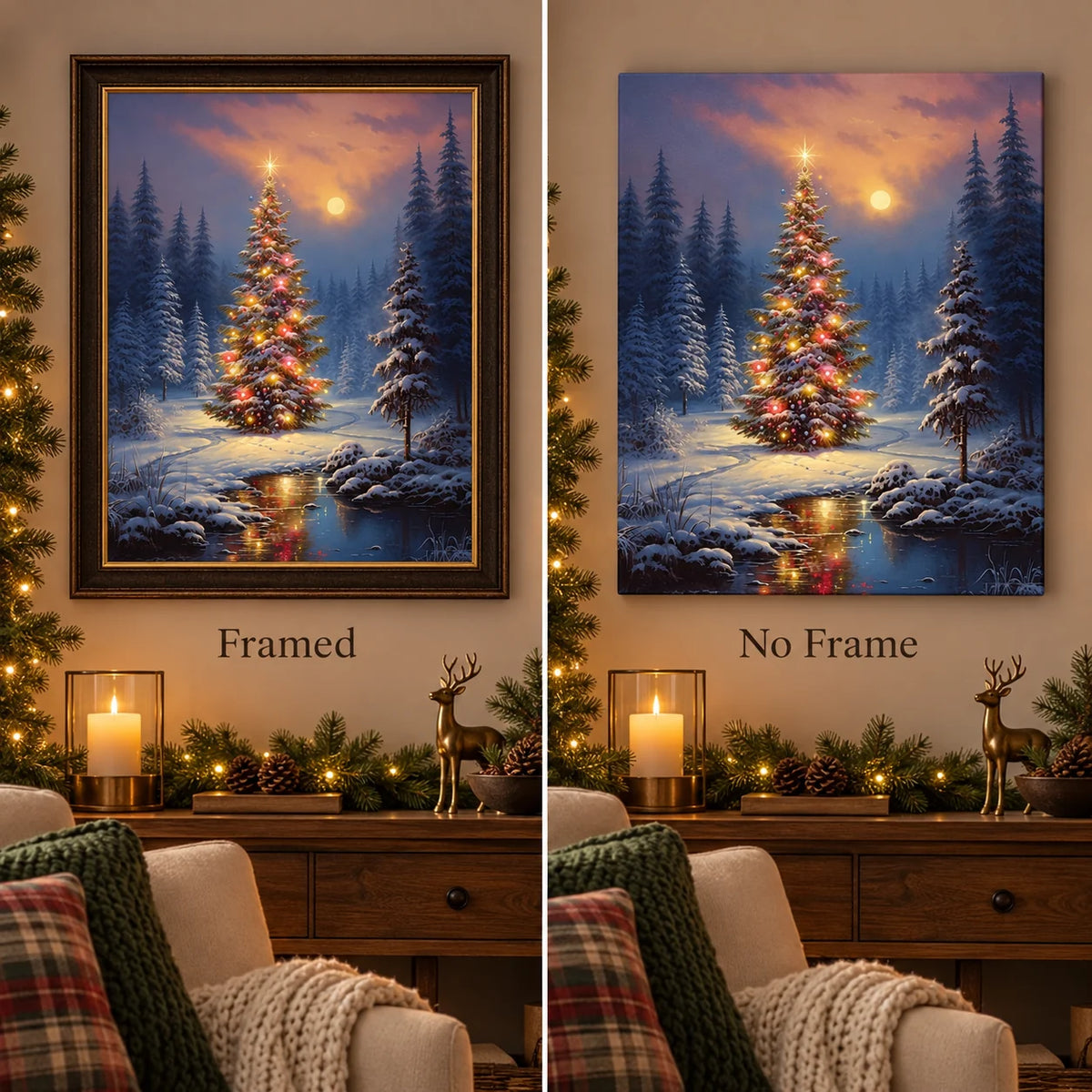 Framed and no-frame options for Twilight Christmas Woodland