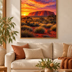 Framed Uluru Sunset diamond painting displayed as home decor.