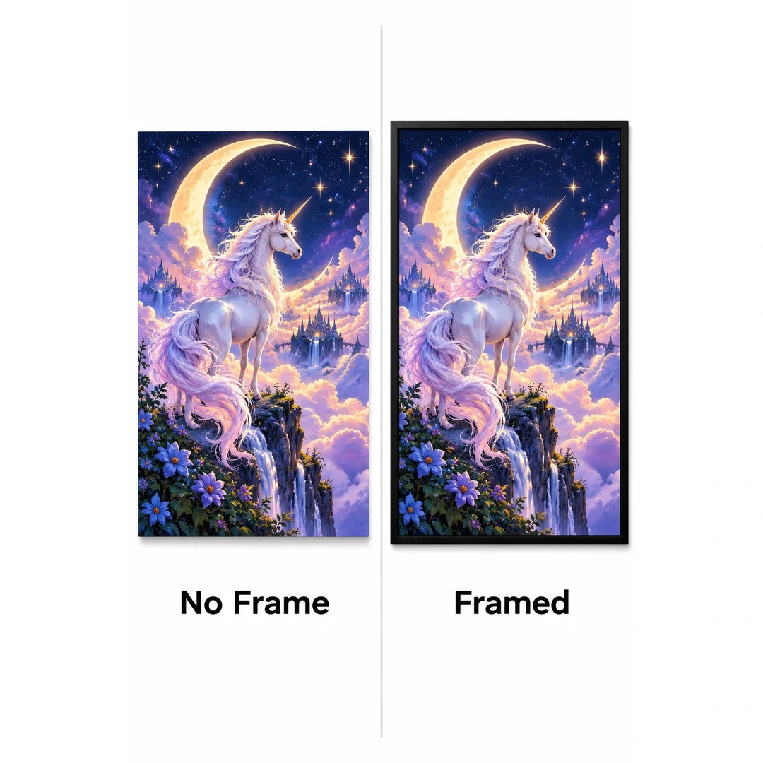 Unicorn Crescent Moon Diamond Painting Kit No Frame and Framed comparison