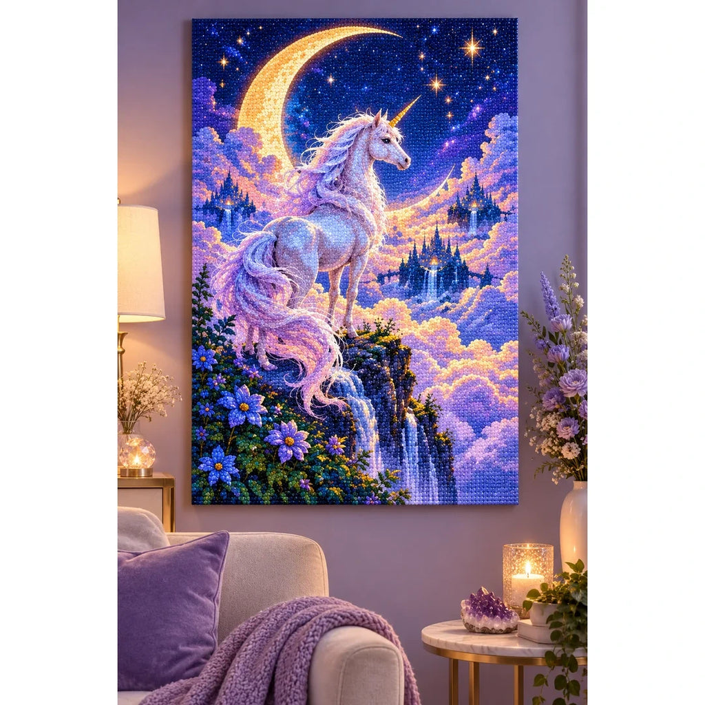 Unicorn Crescent Moon Diamond Painting Kit home decor scene