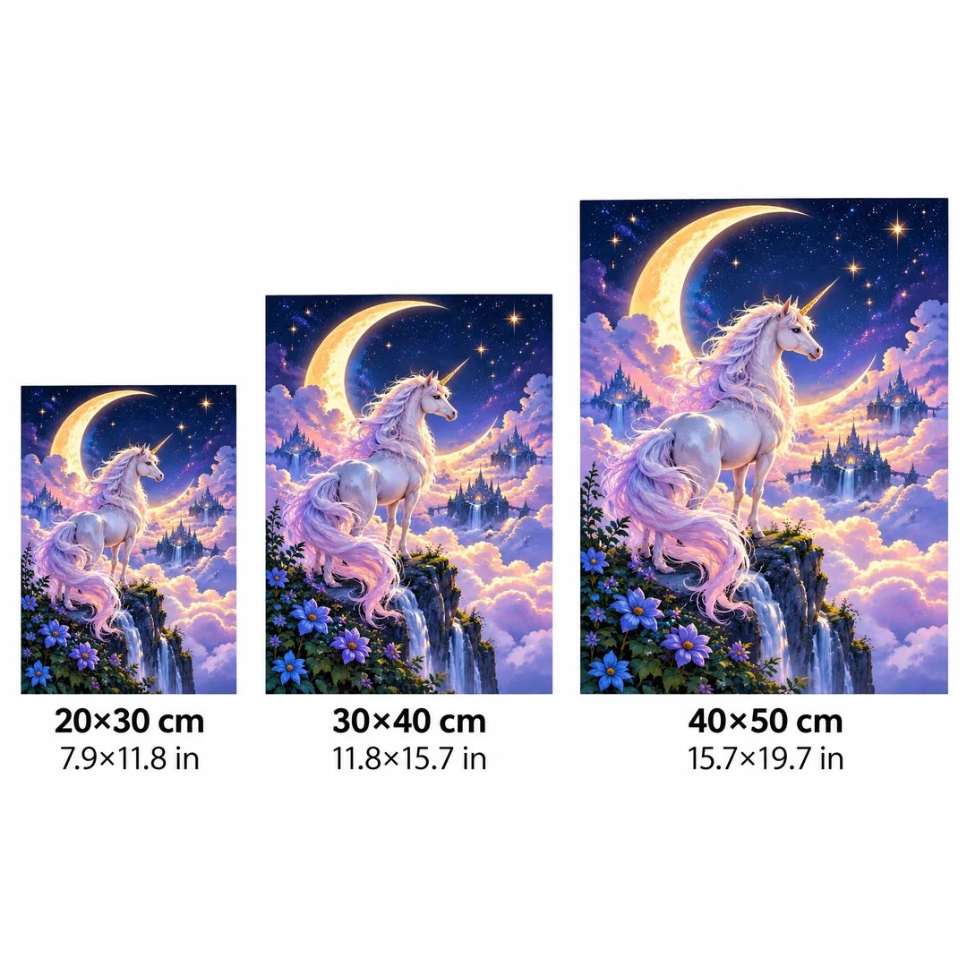 Unicorn Crescent Moon Diamond Painting Kit size guide