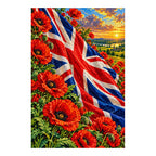 Diamond-finished Union Jack and red poppies artwork on a white background